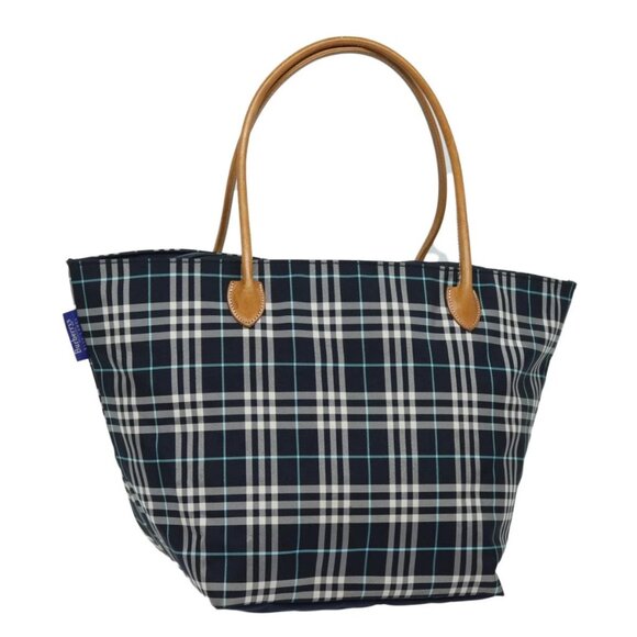 Burberrys Nova Check Blue Label Hand Bag Canvas Navy Auth ti1777 - Picture 2 of 16